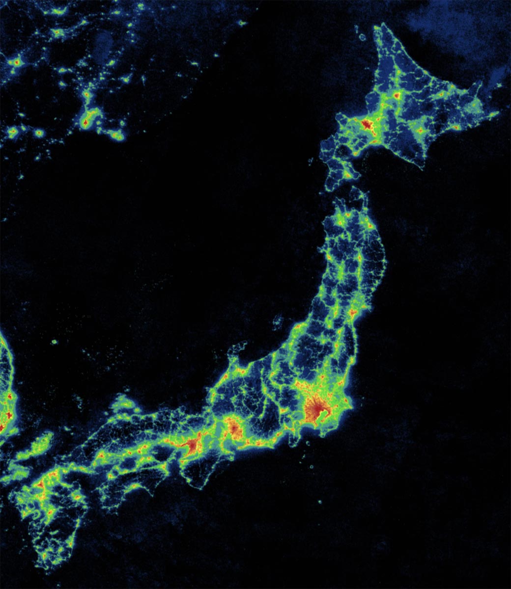 日本列島の光害マップ