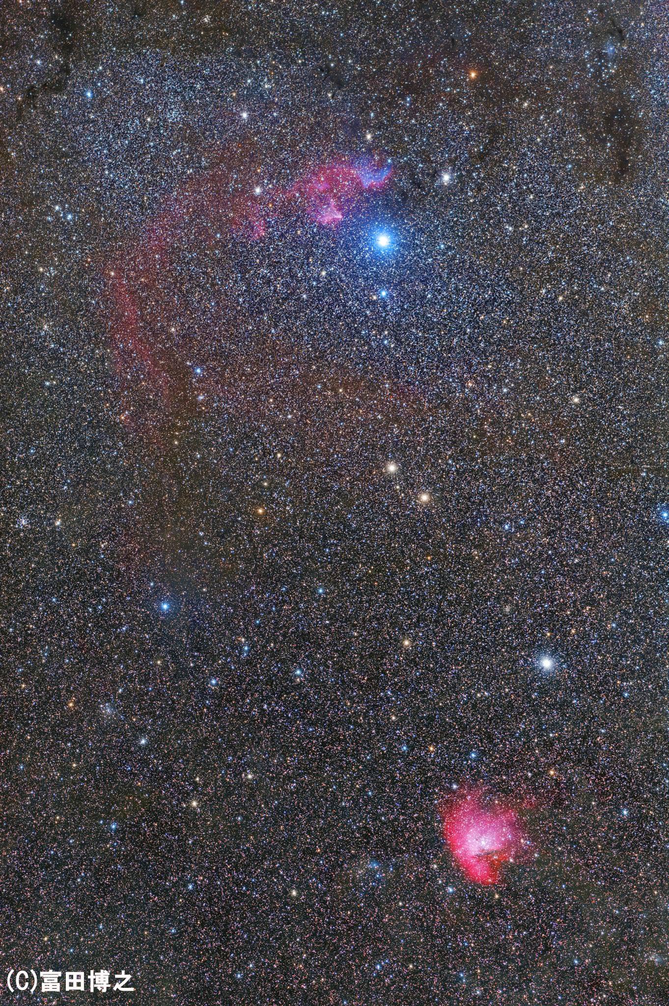 カシオペヤ座中心部・γ星ツィーの輝きと色とりどりの星雲